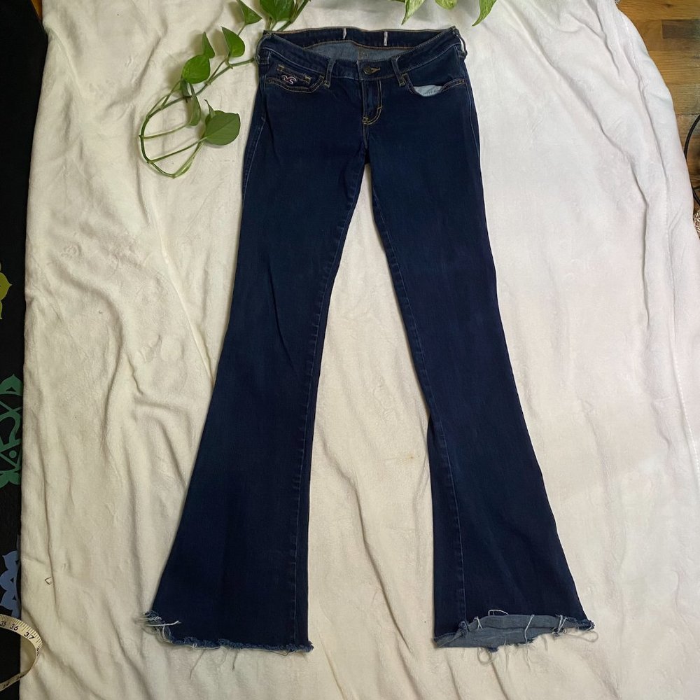 Hollister Low Rise Flare Jeans Dark Blue Womens Small